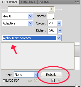 Choose PNG-8, Alpha Transparency, Then Push Rebuild Button